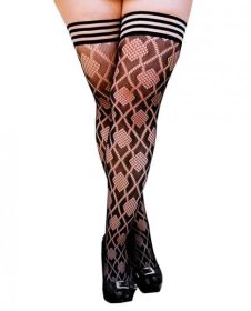 Kix&#039;ies Elle Dot Fishnet Diamond Thigh High Black D